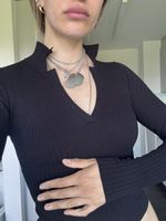 Stylish Ribbed Black Top with Collar