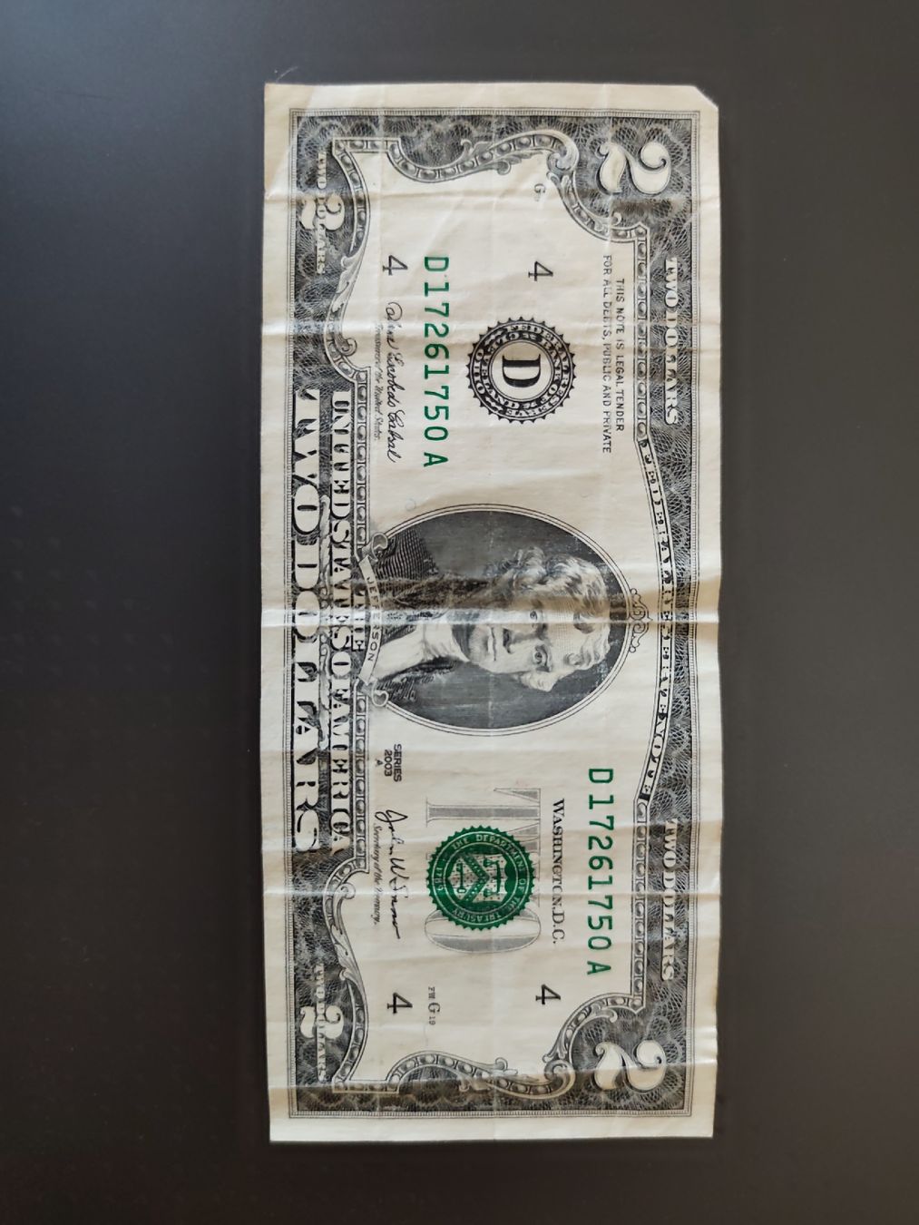 Billets de banque: US Banknote 2 Dollars Series 2003 Acceptable Condition – D'occasion à Stäfa par ann_cg2n