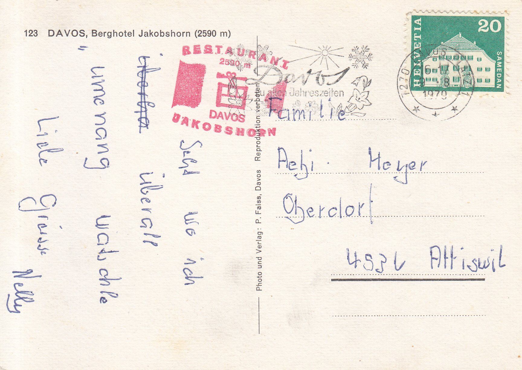 Ansichtskarten: Jakobshorn 1970 – Gebraucht aus Bürglen TG von StampGraf 1