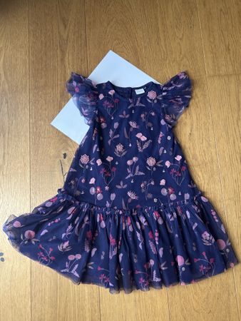 Kinderkleid dunkelblau/violett geblümt Grösse 92 