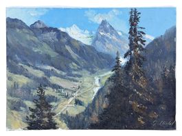 G. Michel - Peinture paysage montagne à l'huile sur toile
