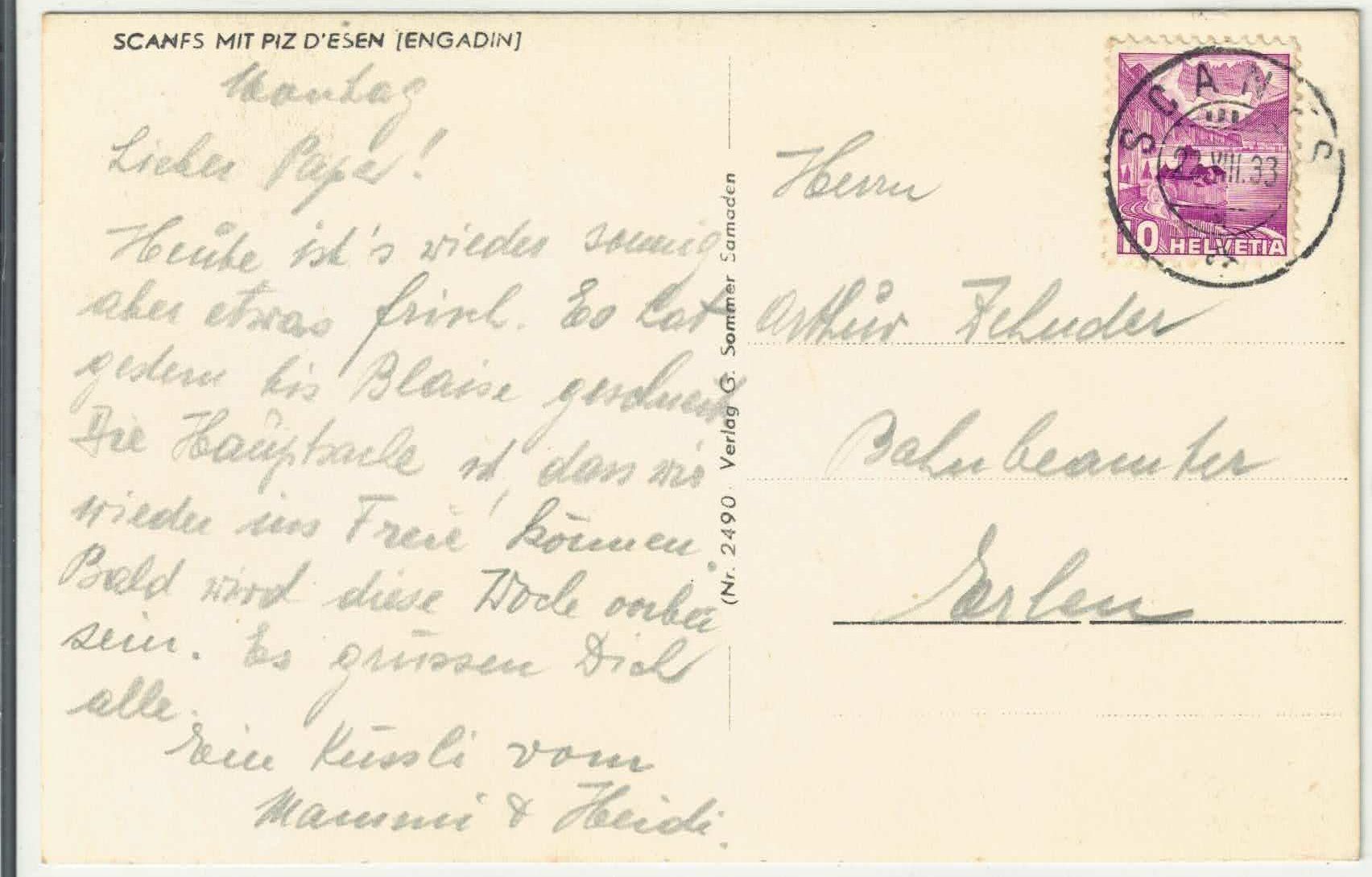Cartoline postali: Scanfs mit Piz D'Esen - Engadin – Usato da Ettingen venduto da Kartenplanet 1
