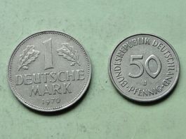 Deutschland - 1 Deutsche Mark 1970 G + 50 Pfennig 1980 J