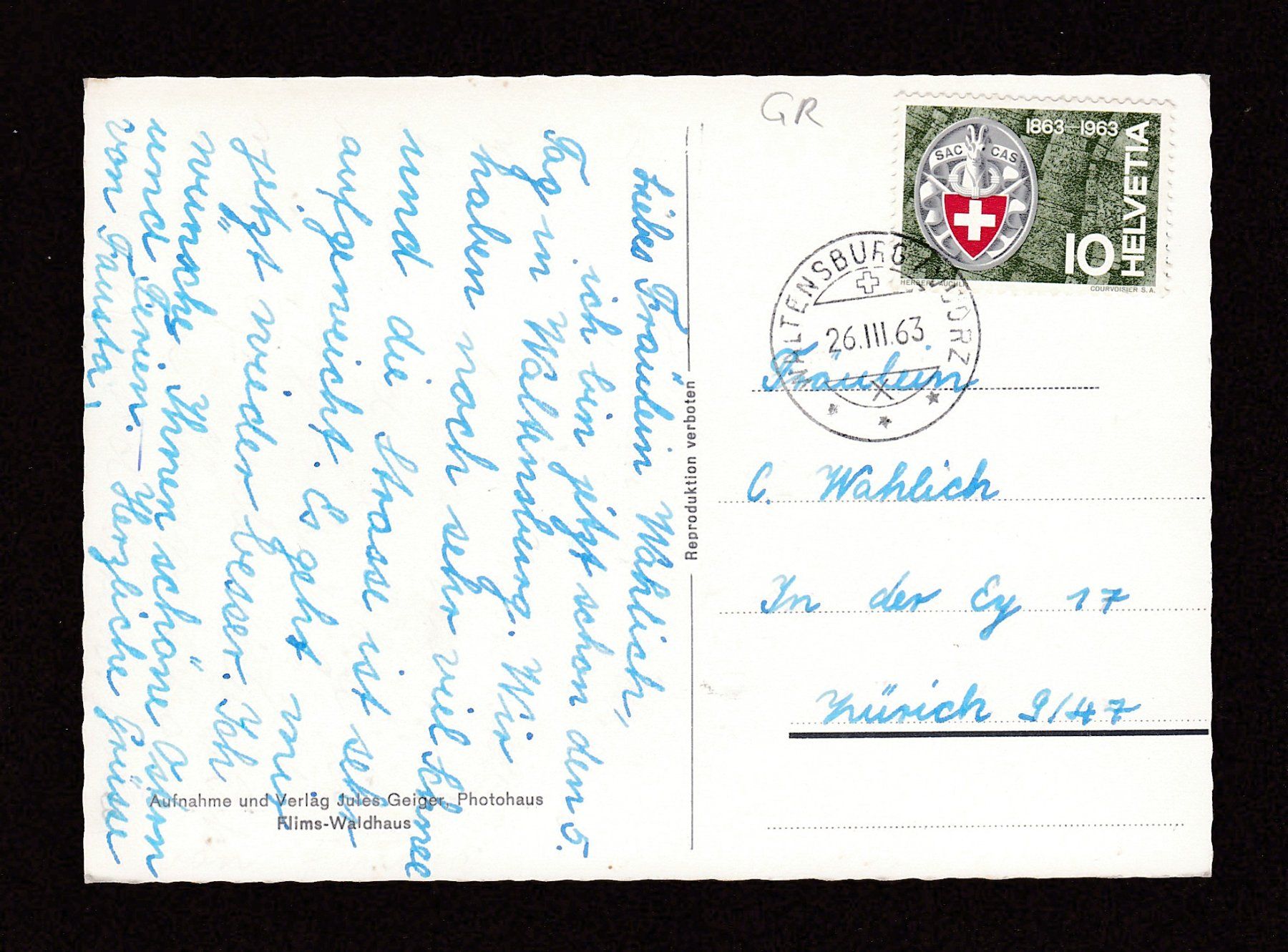 Cartoline postali: WALTENSBURG im Winter, 1963 – Usato da Reiden venduto da cinfis 1