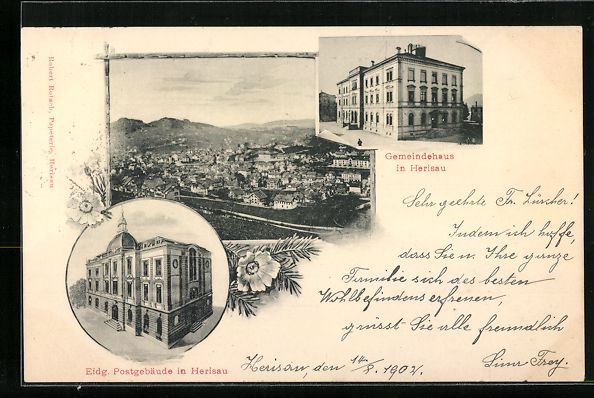 Cartoline postali: Herisau, Teilansicht, Eidgenössisches P – Usato da Berlin venduto da bartko-reher