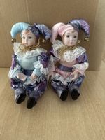 2 Clowns Porzellandoll Puppen Dekoration guter Zustand