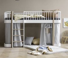 Oliver Furniture Halbhohes Hochbett Weiss/Eiche – inkl. Vorh