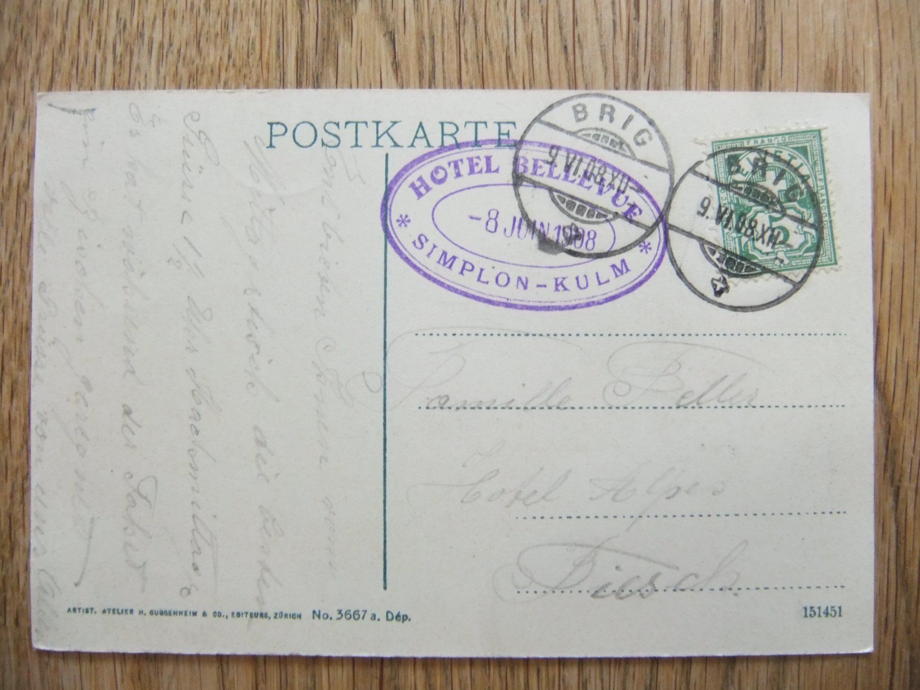 Cartoline postali: Simplon - Kulm Hotel Bellevue Lithografie mit Postkutschen – Usato da St. Niklaus VS venduto da wunschlos54 1
