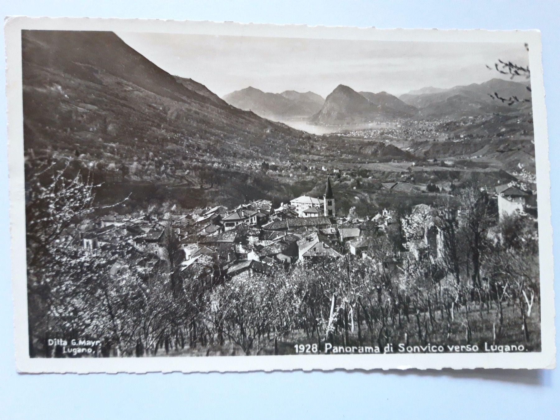 Ansichtskarten: Panorama di Sonvico verso Lugano 1936 – Gebraucht aus Sargans von nicsam1815