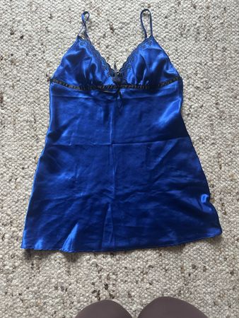 Satin Nachthemd blau S Spitze Negligee sexy Kleid