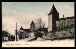 AK Murten, Stadtbefestigung mit Türmen