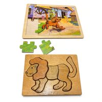 2 Holz-Puzzle: Beeboo Puzzle Hund Kinder + Steckpuzzle Löwe