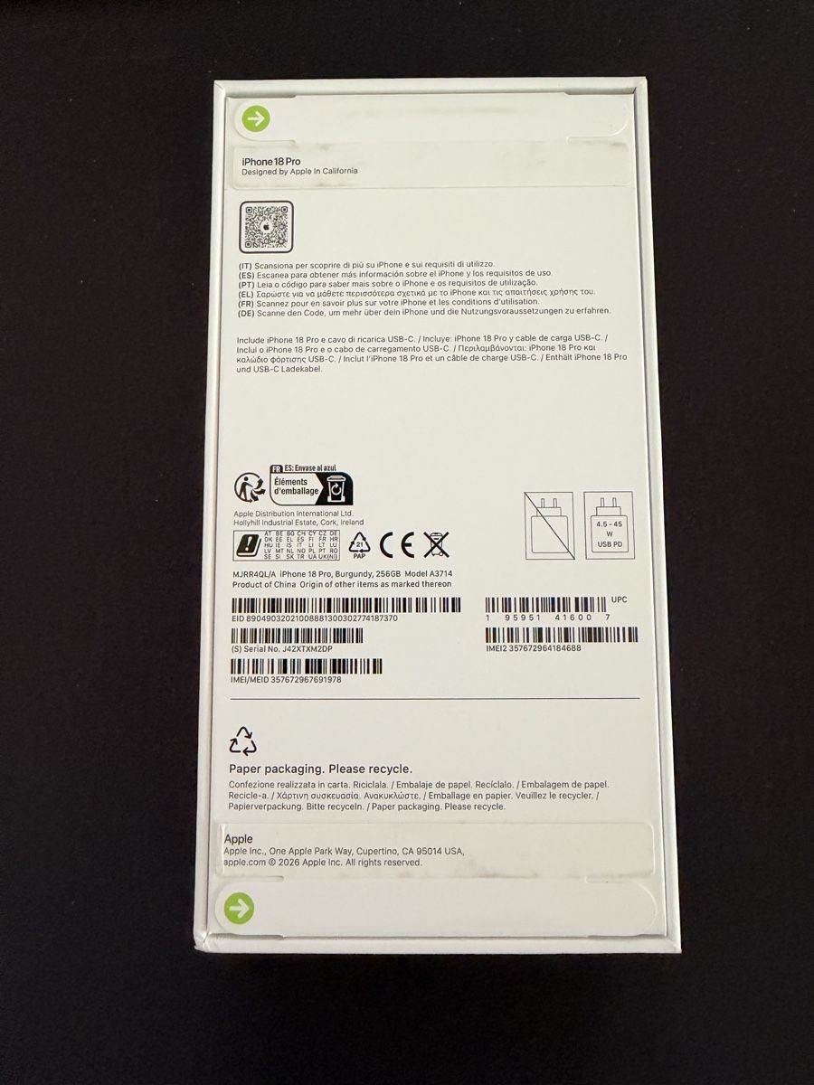 Apple Telefoni cellulari / Smartphones: iPhone 18 pro 256gb Burgundy – Nuovo e nell'imballaggio originale da Givisiez venduto da sam-1994 1