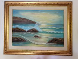 Ölgemälde Fazio Meereslandschaft Goldrahmen 90x70 cm