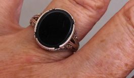 Antiker Ring 925 Silber mit Onyx Stein um 1910
