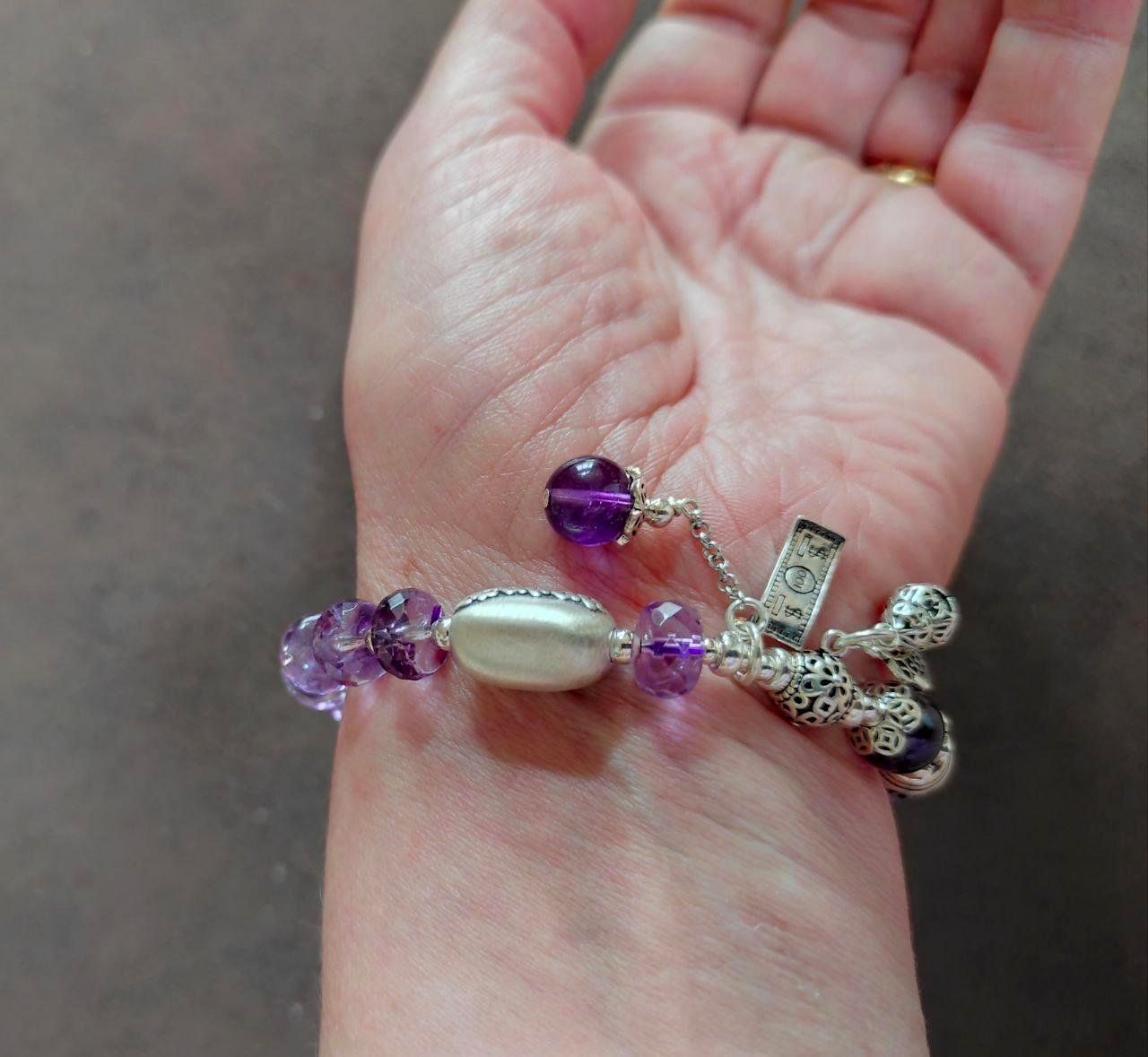 Bracciali & Braccialetti: ST. SILBER 925 ECHT AMETHYSTST. ARMBAND MP 22,8 G. ELAST. – Nuovo (secondo la descrizione) da Weiningen ZH venduto da actera 7