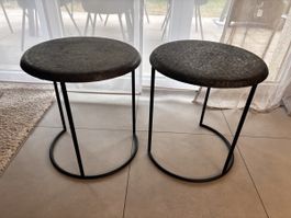 2x Vintage Nachttisch / Beistelltisch – rund, Graphit, 50 cm