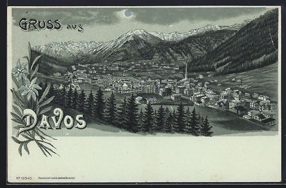 Ansichtskarten: Mondschein-Lithographie Davos, Ortsansic – Gebraucht aus Berlin von bartko-reher