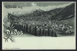 Mondschein-Lithographie Davos, Ortsansic