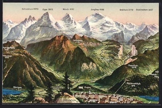 Cartoline postali: Interlaken, Interlaken mit Bergpanorama, – Usato da Berlin venduto da bartko-reher