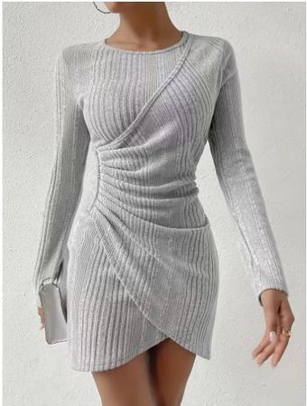 Uni graues, spezielles Strickkleid Gr. XS - 226169