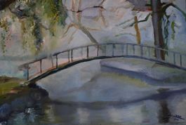 Kunst, Brücke in der Vilette, Cham (Zug), Ölbild, 40x60 cm