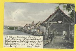 13.3.1903 Gruss aus Rheinfelden AG/Velofahrer vor Zollbrücke