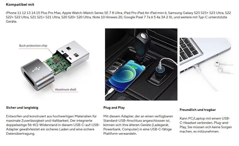 Unità & Adattatore: Neu Adapter von USB A mändlich zu USB C weib. 2. Generation – Nuovo e nell'imballaggio originale da St. Margarethen TG venduto da Smiley-Face 5