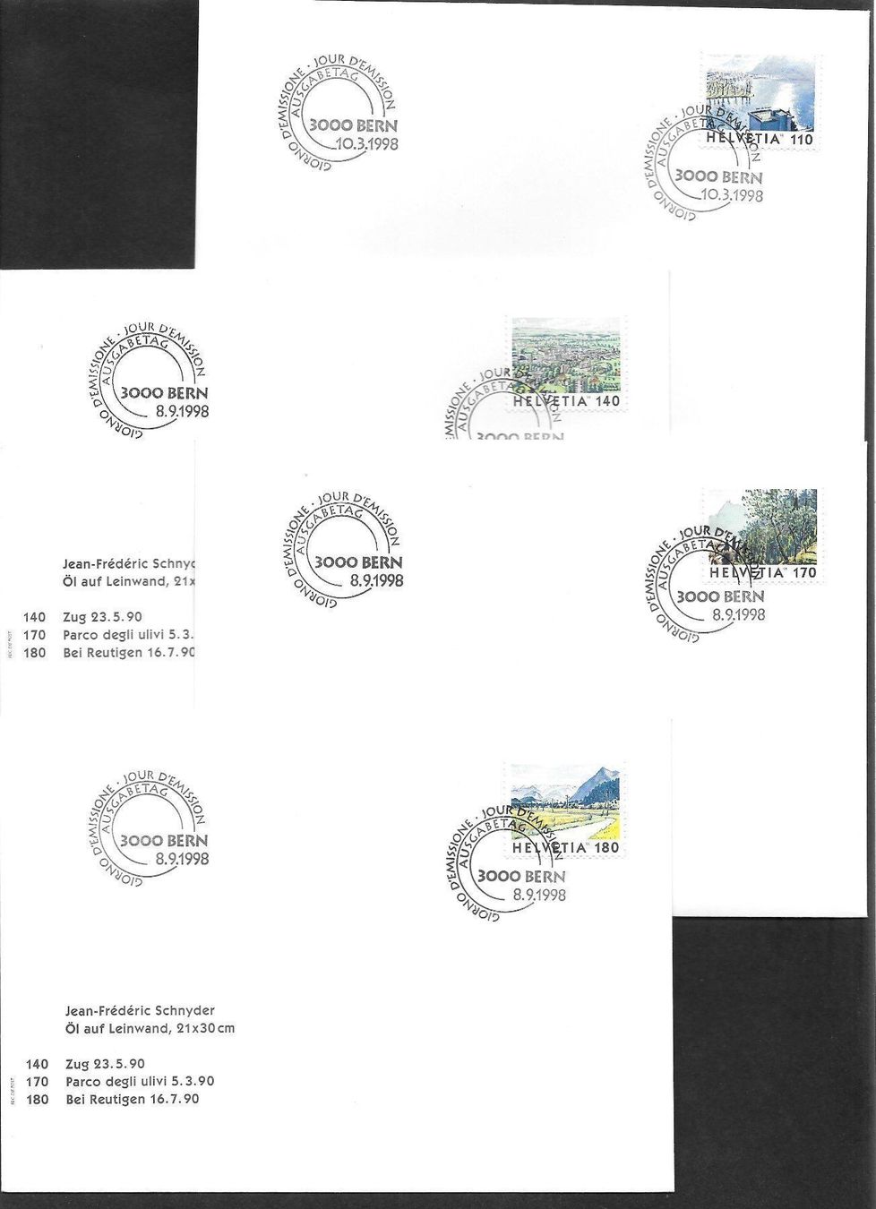 Tutti i francobolli: 9 FDC 943-951 Serie Einzelmarken ET 10.3./8.9.1998 – Nuovo (secondo la descrizione) da Olten venduto da clotaldi 1