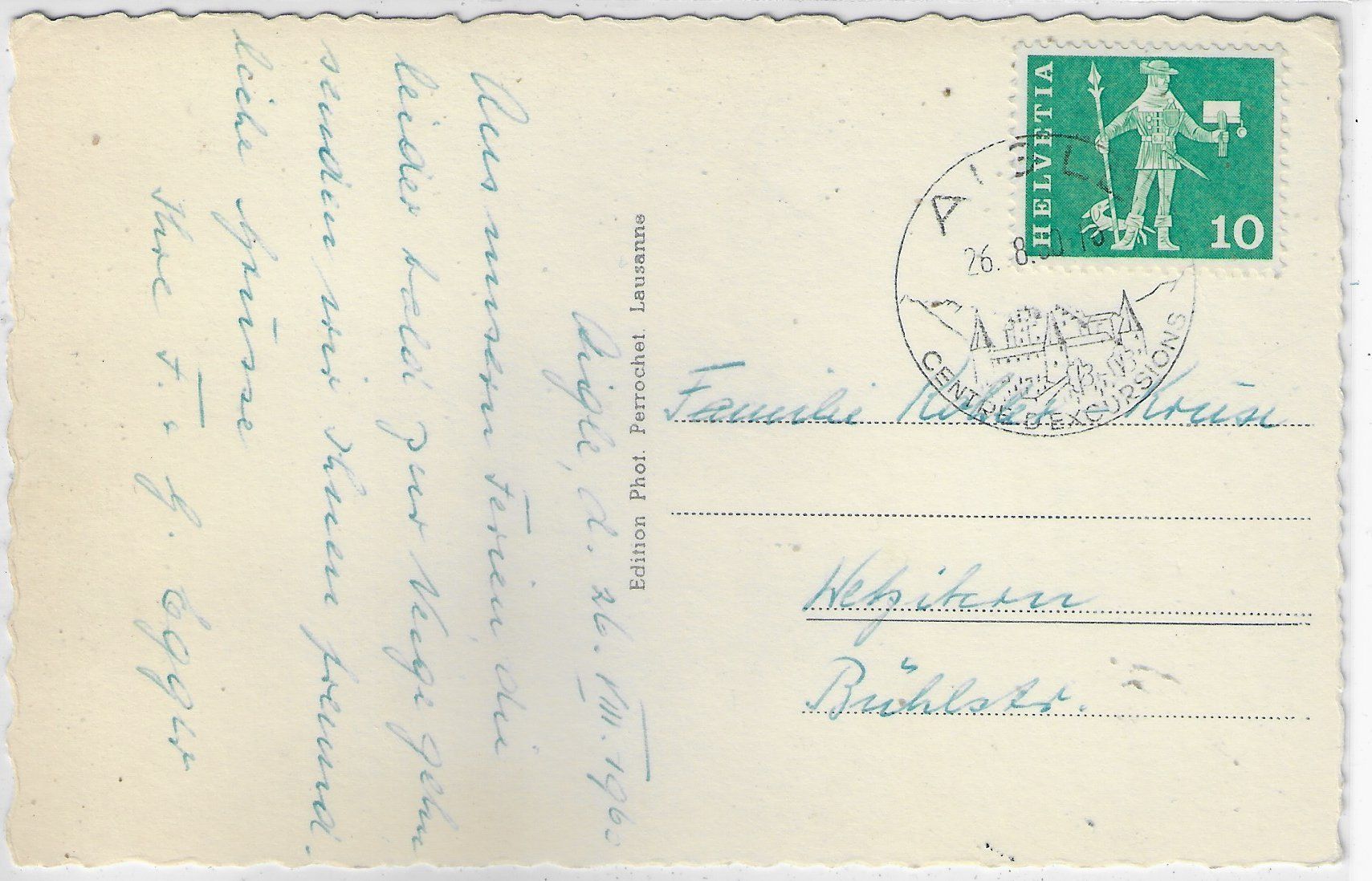 Cartoline postali: Aigle - Le Chateau et les Alpes – Usato da Ettingen venduto da Kartenplanet 1