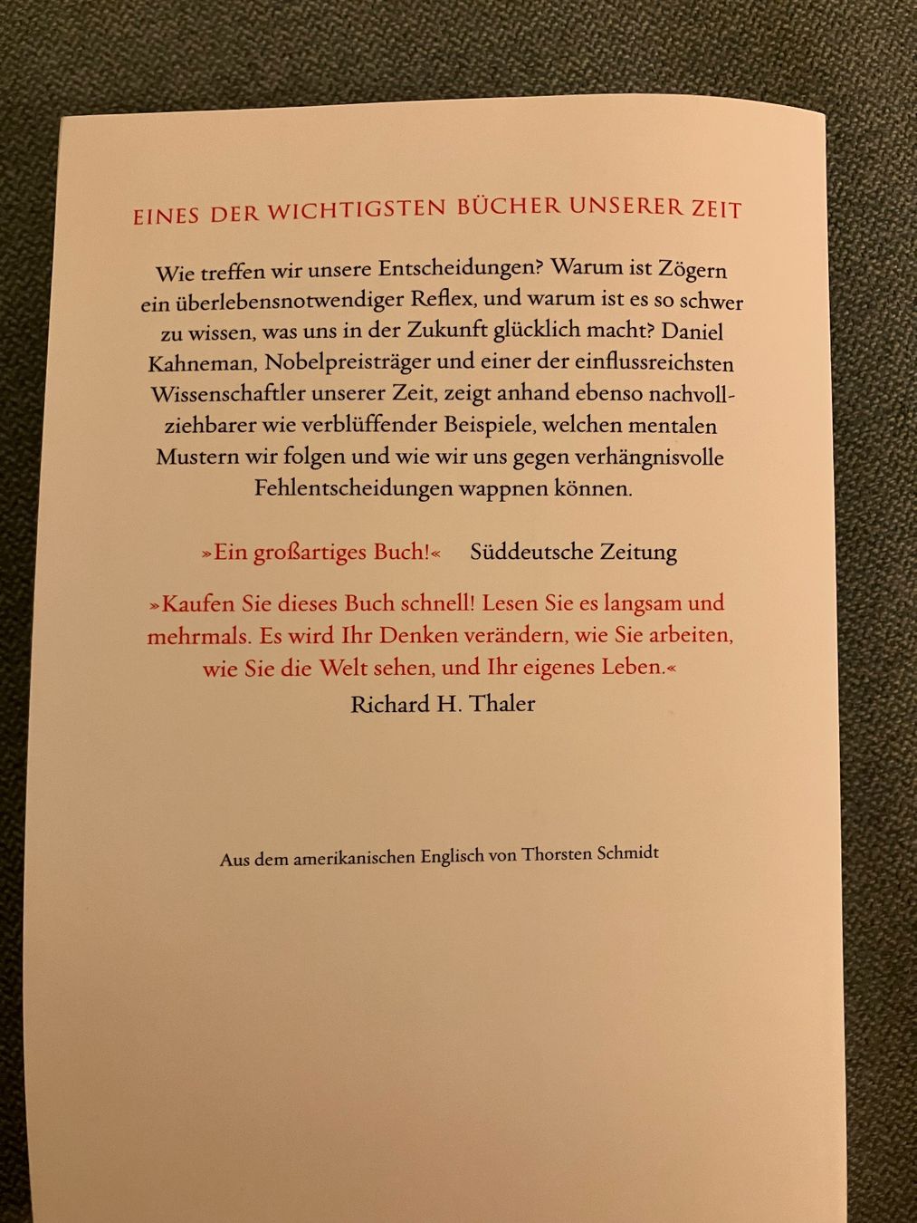 Bücher: Buch "Schnelles Denken, Langsames Denken", DE – Neu (gemäss Beschreibung) aus Zürich von CeBe99 1