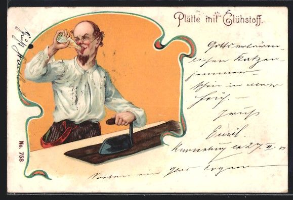 Ansichtskarten: Plätte mit Glühstoff, Trinker mit Büg – Gebraucht aus Berlin von bartko-reher