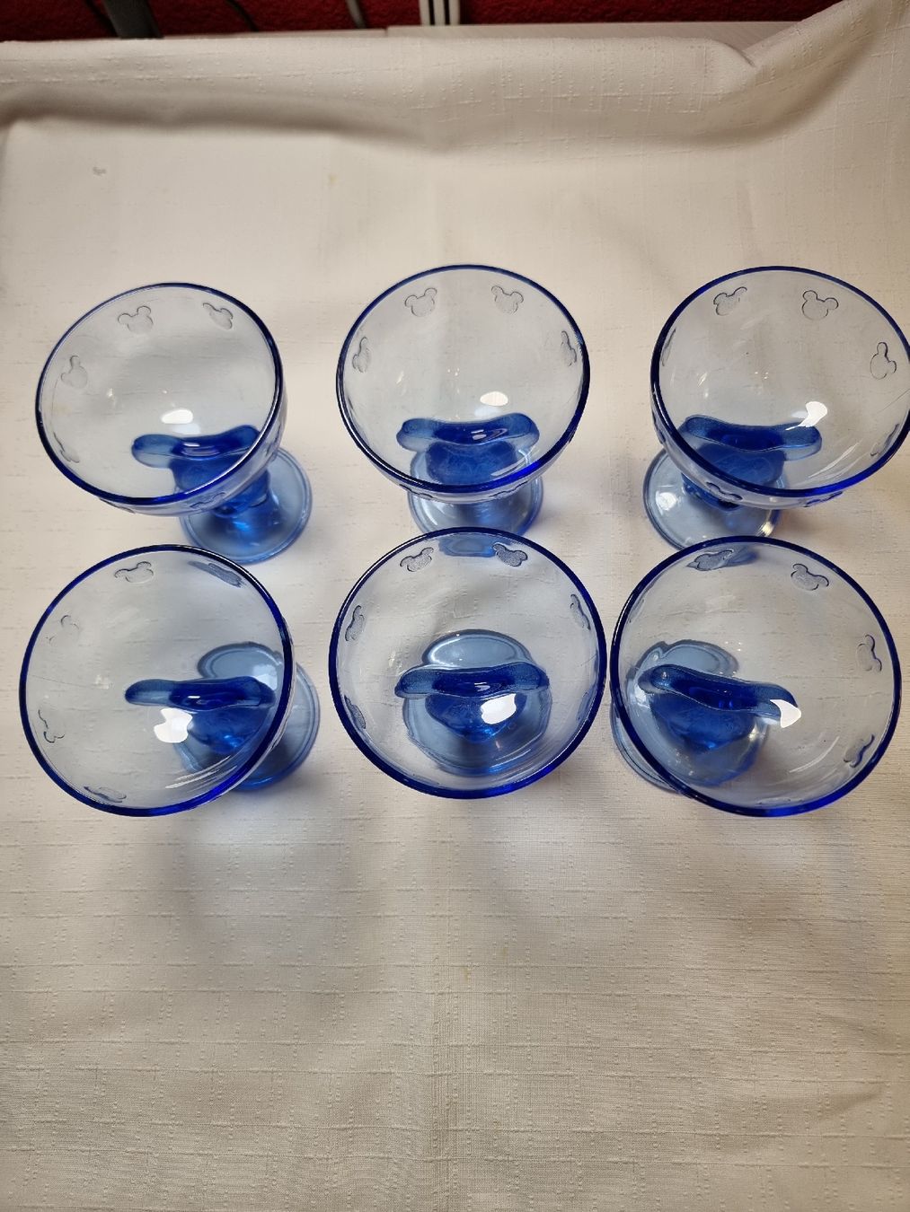 Gläser: 6 blaue Mickey Mouse Glas Eisbecher. – Gebraucht aus Helgisried von zuegli.24 1