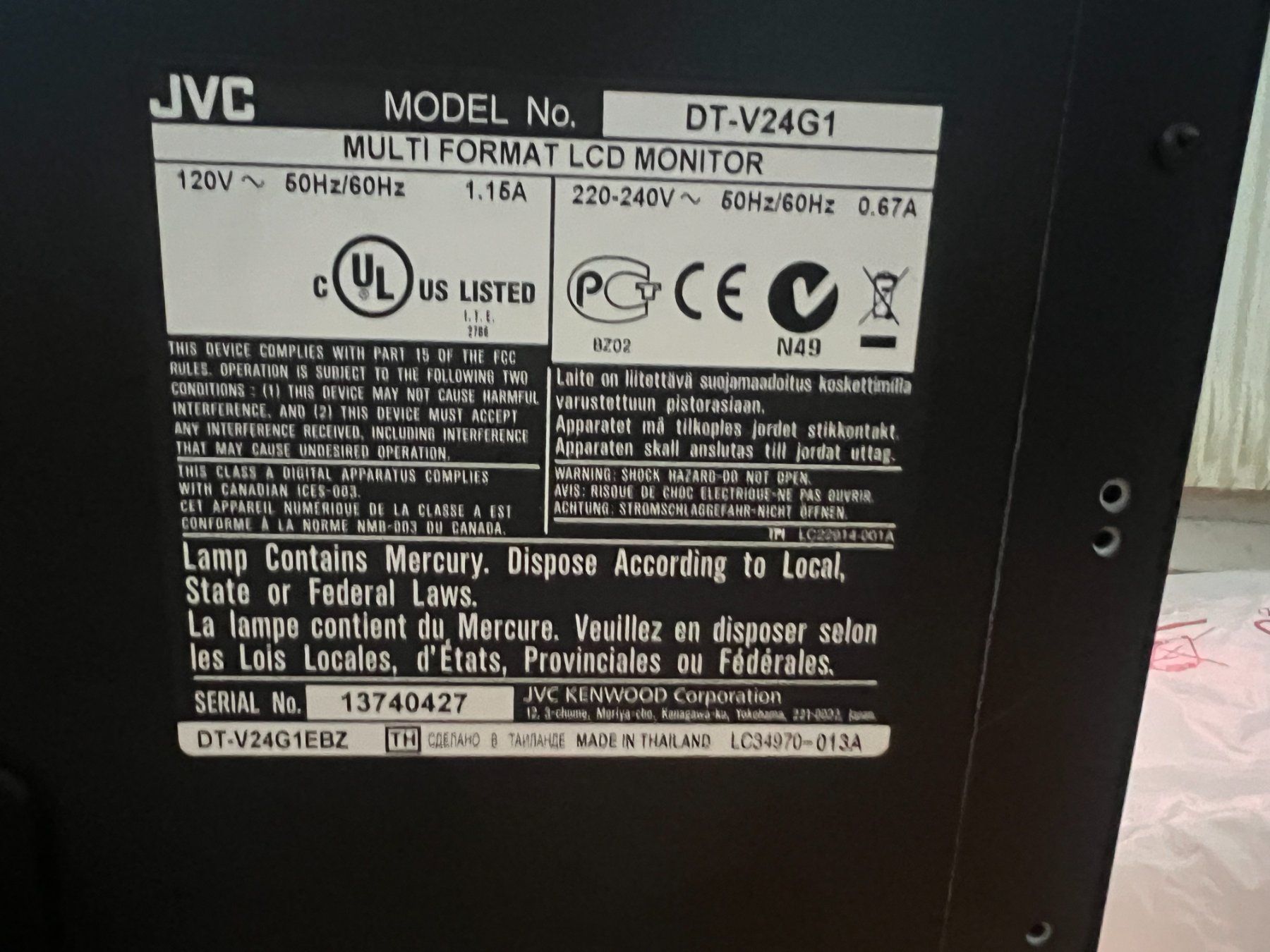 JVC Monitor: JVC Referenzmonitor LCD DT-V24G1 – Usato da Uster venduto da rocky710 4