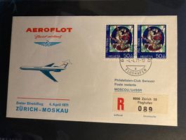 Schweiz 1971 R-Flugbrief Aeroflot 1.Flug Zürich Moskau