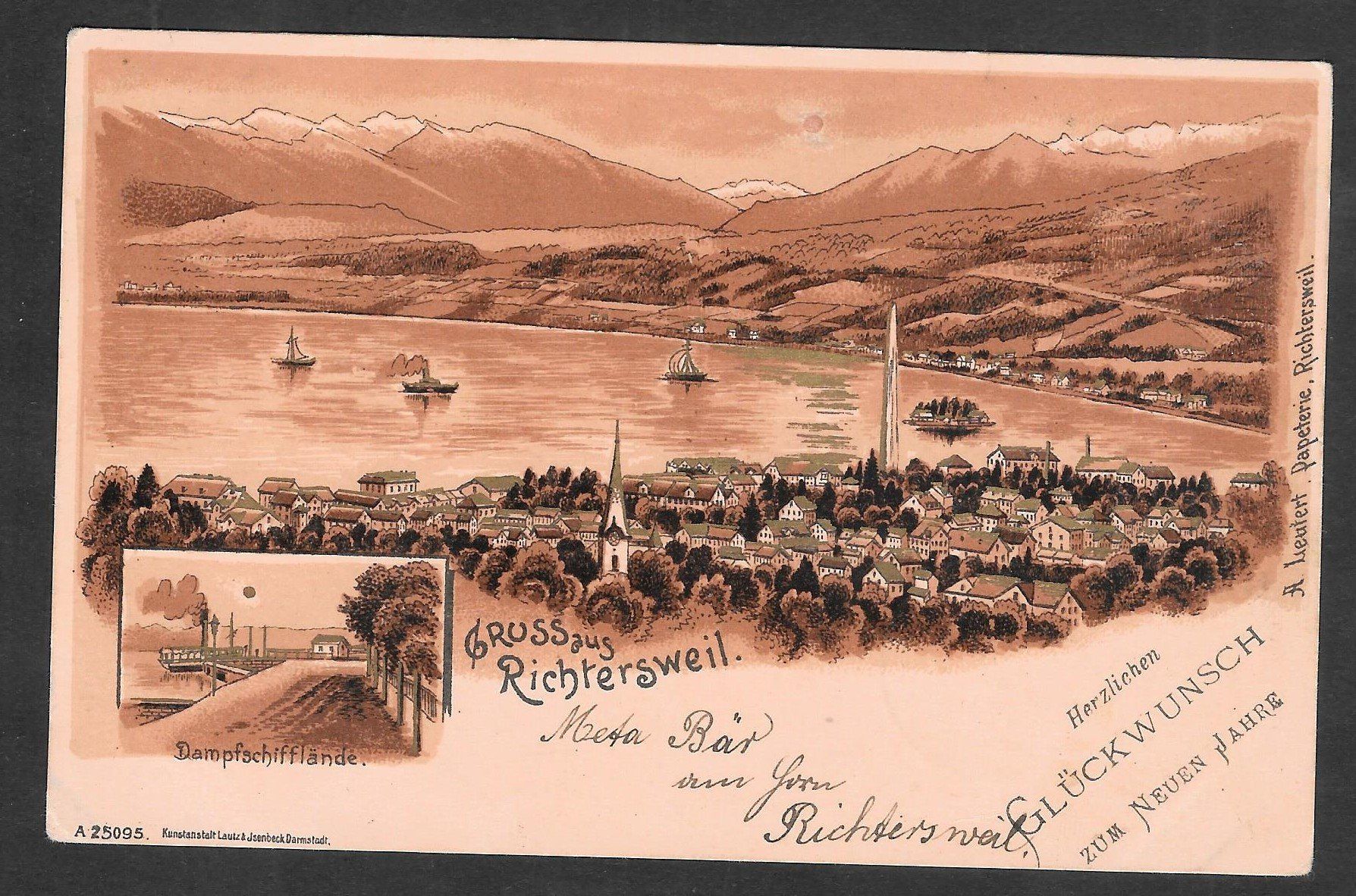 Cartoline postali: Richterswil Lithografie Dampfschifflände etc. – Usato da Olten venduto da clotaldi