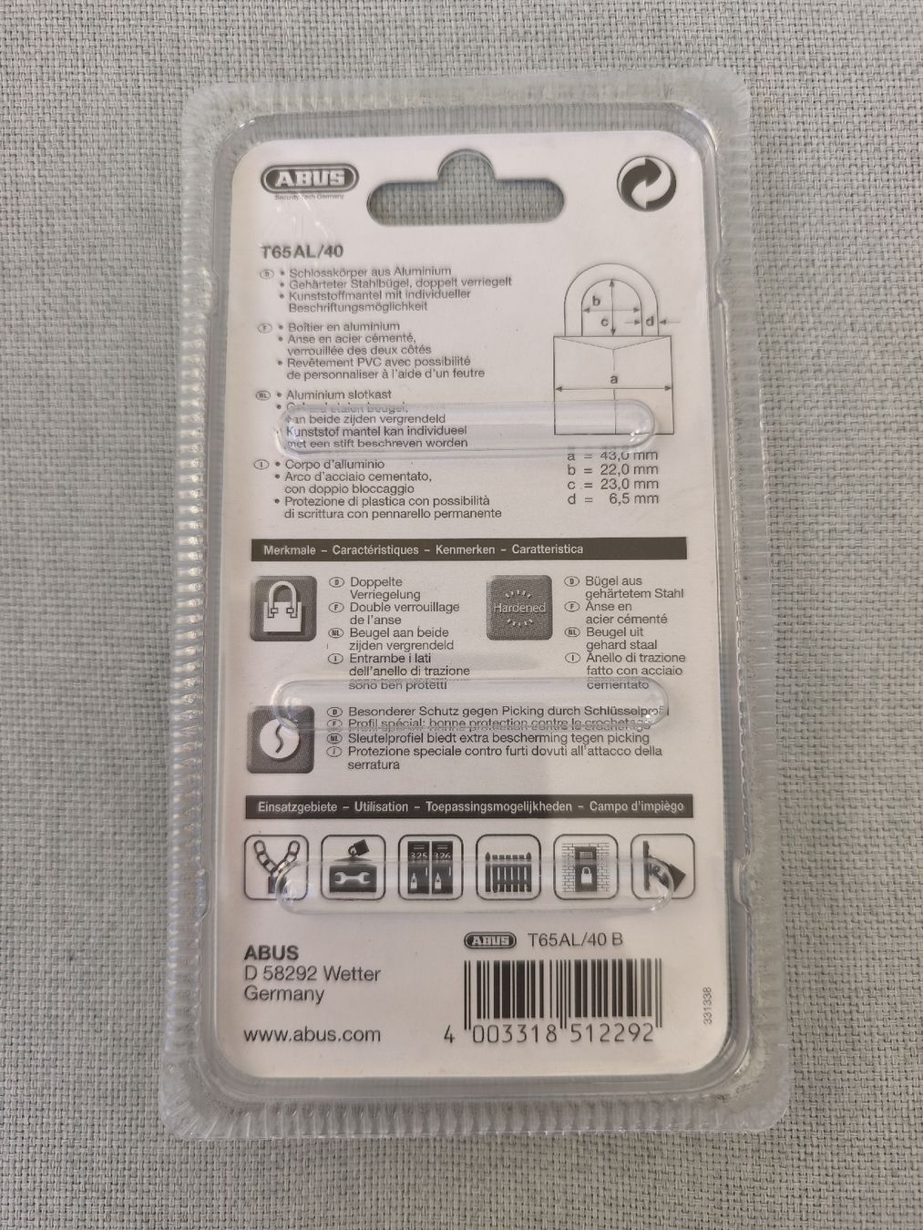 Abus Schlösser: Neues ABUS T65AL/40 Vorhängeschloss, violett – Neu und originalverpackt aus Birmensdorf ZH von Hagenbuchertrade 2