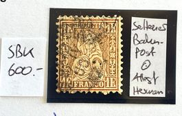 Sitzende Helvetia 36a - seltener Bahnstempel, Attest SBK 600