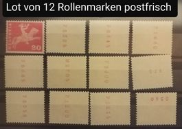 3580) 358, Lot 12 Rollenmarken, postfrisch Kt. 42.-