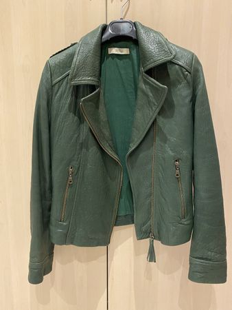 Olive-grüne Lederjacke, Grösse S