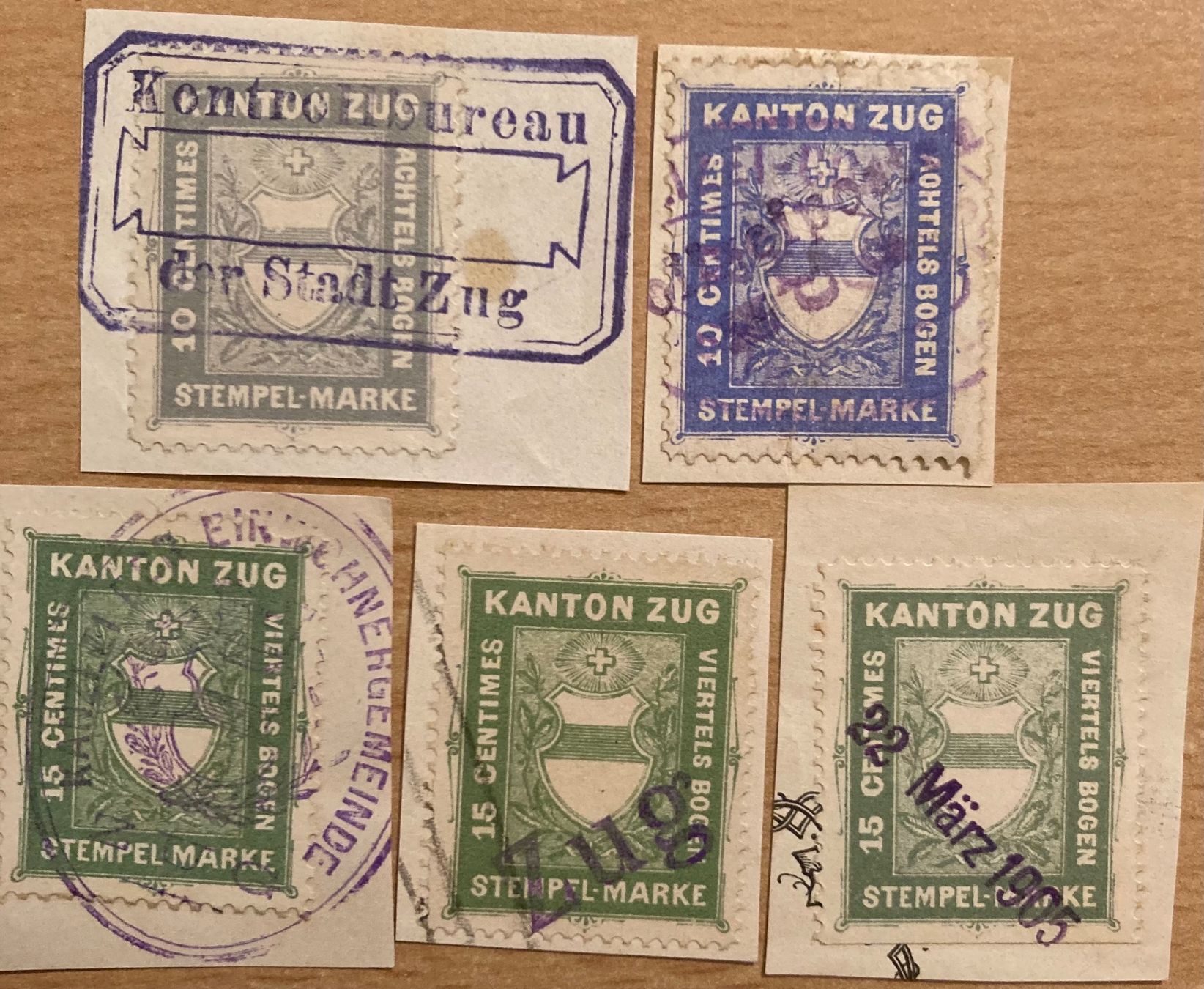 Tutti i francobolli: Fiskalmarken Ausschnitte Kanton Zug – Usato da Hunzenschwil venduto da zibu88