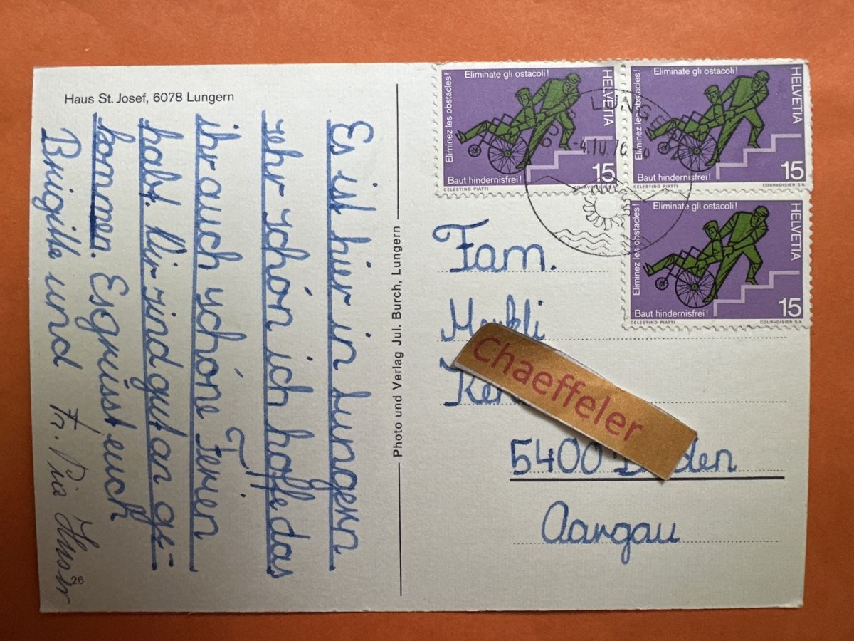 Cartoline postali: 1976 Haus St. Josef, 6078 Lungern  – Usato da Zürich venduto da Chaeffeler 1