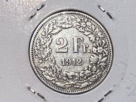 Schweiz-Suisse 2 Franken 1912-B .835 Silber