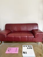 Leather Sofa in Red, Two-Seater