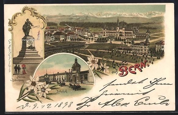 Cartoline postali: Litho Bern, Bahnhof, Adrian von Bubenber – Usato da Berlin venduto da bartko-reher