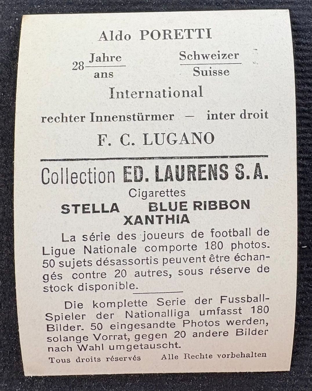Cartes à collectionner: FUSSBALL F.C.LUGANO ALDO PORETTI 1925 BIS 1929 – D'occasion à Ostermundigen par wini63 1