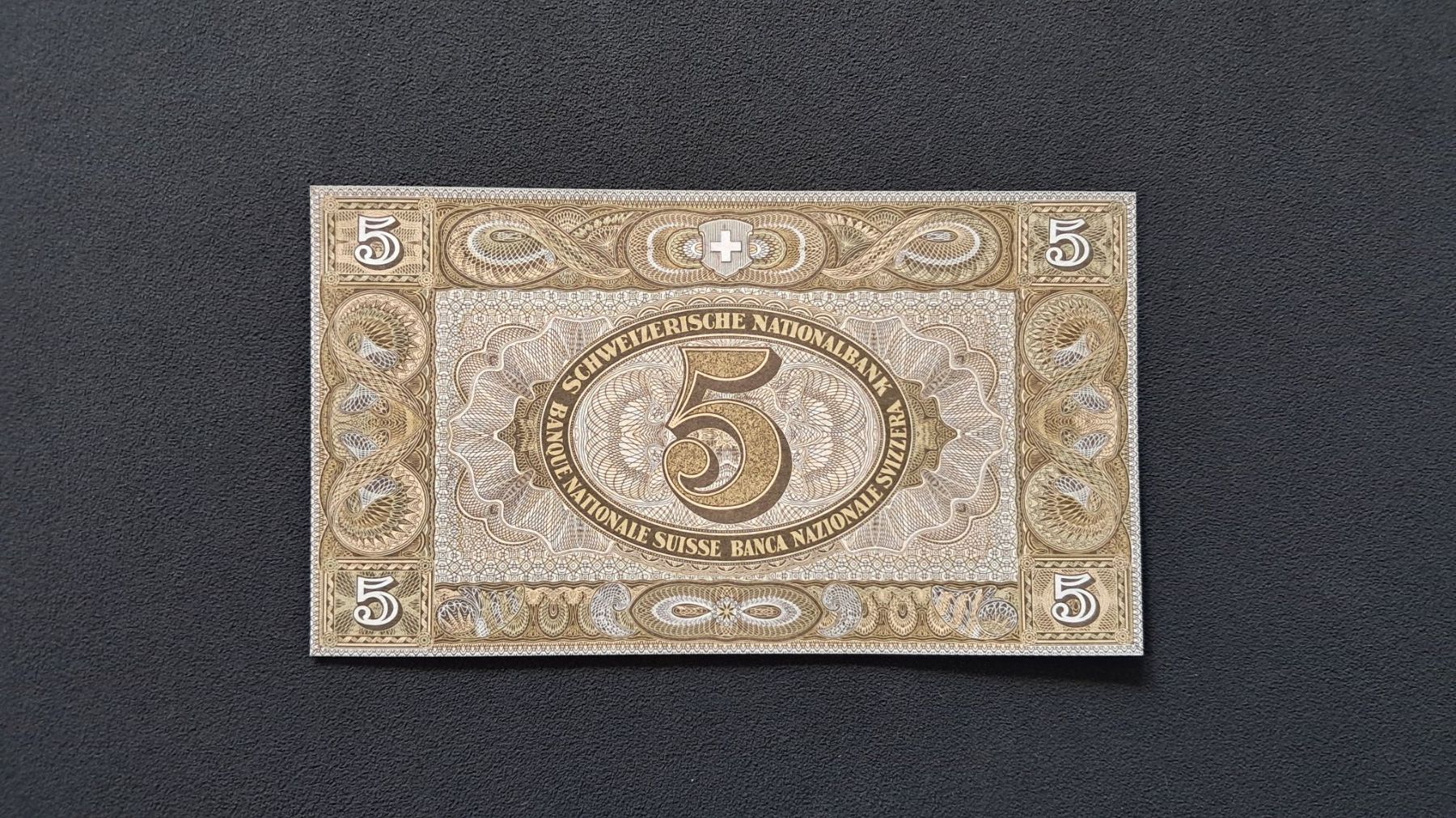 Banconote: 5 Franken  1952 Sign. Hirs Unc – Nuovo e nell'imballaggio originale da Lufingen venduto da E-Auktion 1
