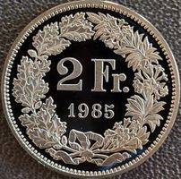 2 Franken 1985 pp / aus Münzsatz / in einer Münzkapsel