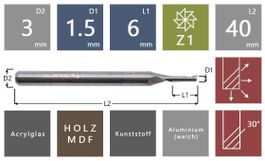 Spiralnutfräser, Nutfräser   Ø 1.5 mm