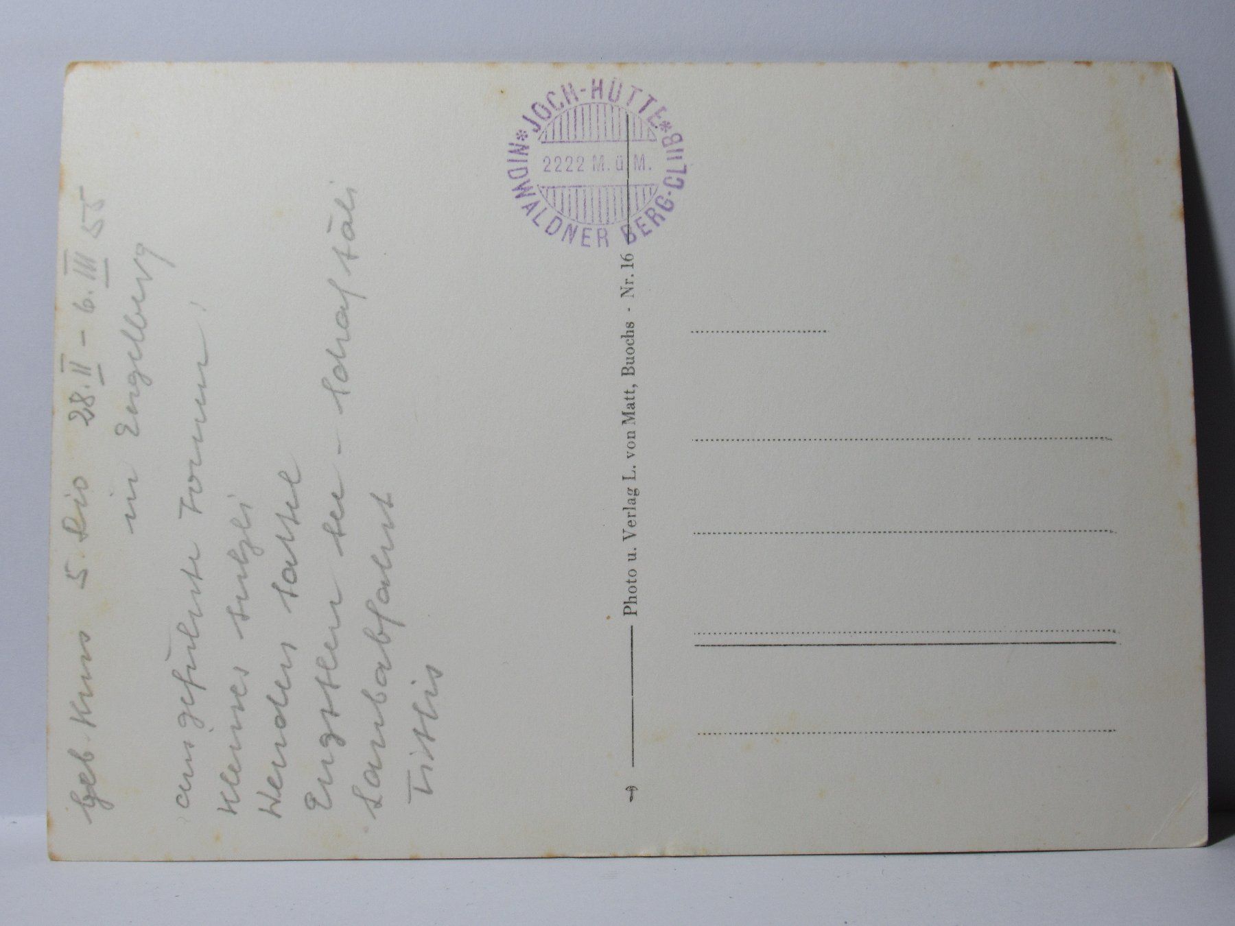 Cartoline postali: Jochpass mit Wendenstöcken u. Graustock  1955 – Usato da Grenchen venduto da Bluemchen1900 1